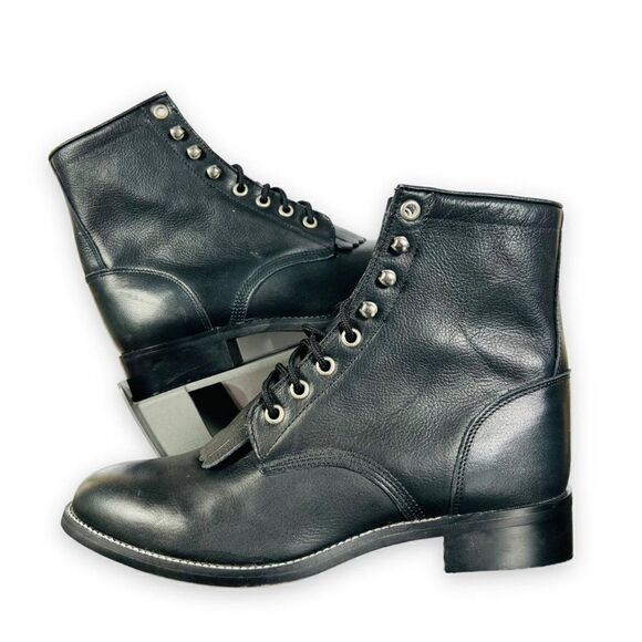 Justin Boots Roper Lace-up Western Boots Black Leather 620Y Women's 5D - Picture 1 of 12